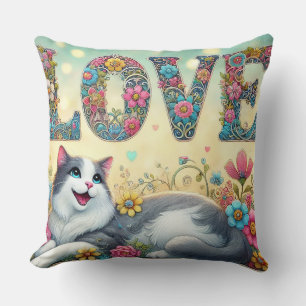 Farbige Illustration einer Katze Kissen