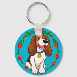 Farbige Illustration eines glücklichen Hundes beim Schlüsselanhänger