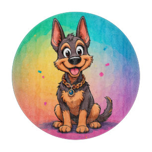 Farbige Illustration eines glücklichen Hundes beim Schneidebrett