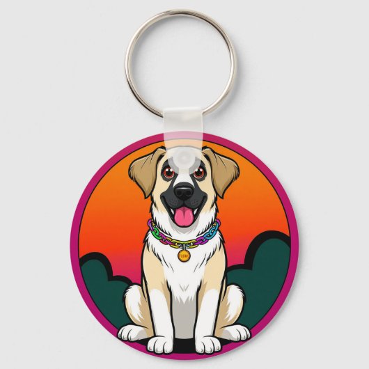 Farbige Illustration eines lächelnden Hundes Schlüsselanhänger (Vorderseite)