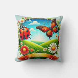 Farbige Illustration von Schmetterling, Ladybug, F Kissen