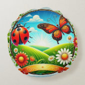 Farbige Illustration von Schmetterling, Ladybug, F Rundes Kissen (Rückseite)