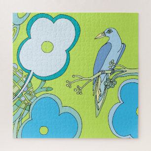 Farbige Illustration von Vogel Blumen & Baum Puzzle
