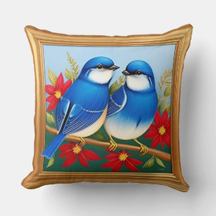 Farbige Illustration von zwei blauen Vögeln Kissen