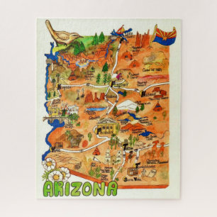 Farbige illustrierte 16x20 Arizona Karte  Puzzle