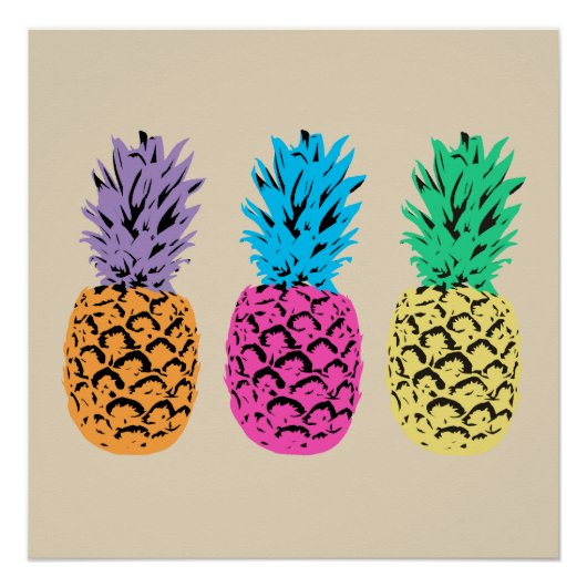 Farbige illustrierte Ananas Poster (Vorderseite)