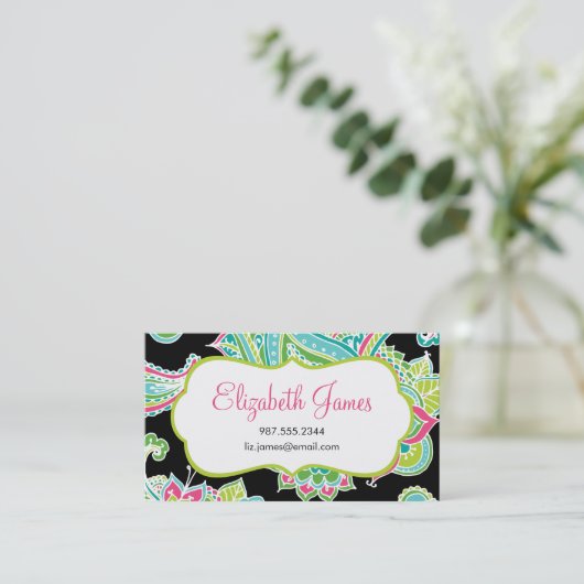 Farbige Illustrierte Bohemisch Paisley Visitenkarte (Stehend Vorderseite)