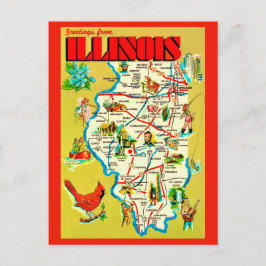 Farbige illustrierte Illinois-Karte Postkarte