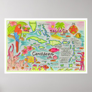 Farbige illustrierte Inseln Druck Poster