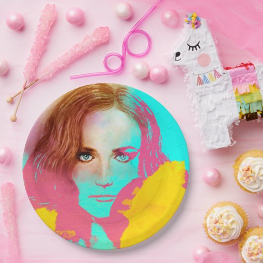 Farbige illustrierte Papierplatte - intensiv Pappteller (Party)