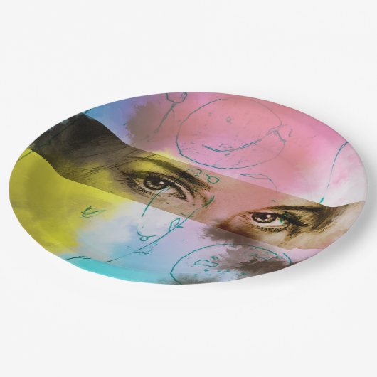 Farbige illustrierte Papiertafel - starren Pappteller (Schrägansicht)