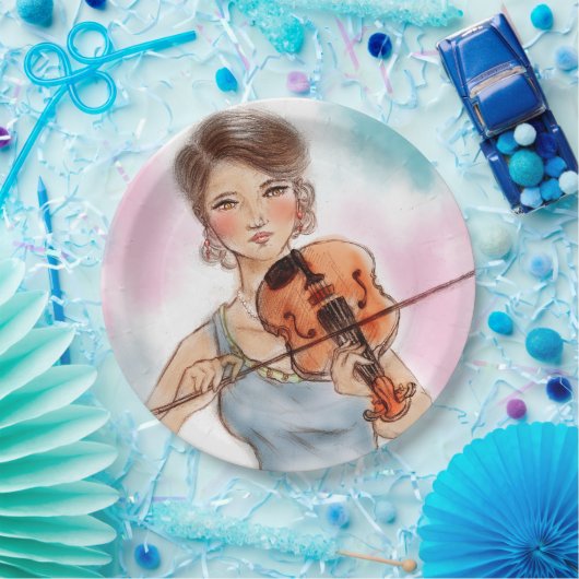 Farbige illustrierte Papiertüte - Geige Pappteller (Party)