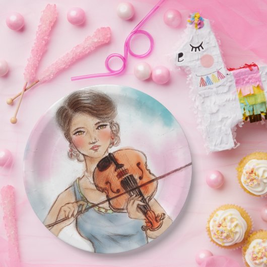 Farbige illustrierte Papiertüte - Geige Pappteller (Party)