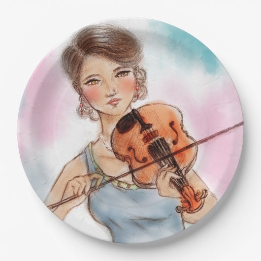 Farbige illustrierte Papiertüte - Geige Pappteller (Vorderseite)