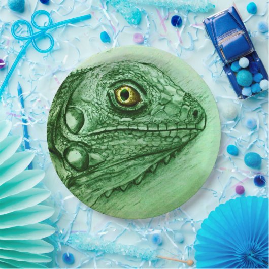 Farbige illustrierte Papiertüte - Iguana Pappteller (Party)