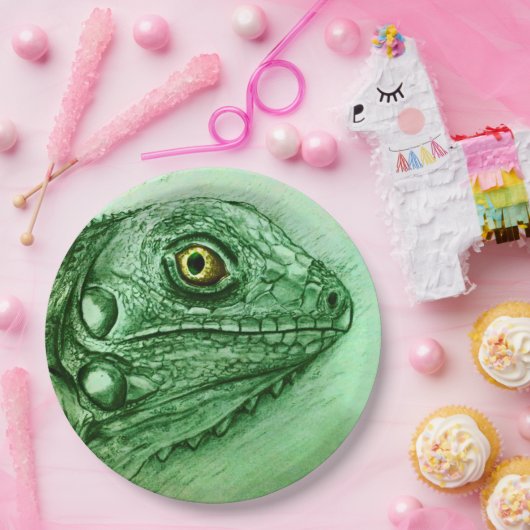 Farbige illustrierte Papiertüte - Iguana Pappteller (Party)