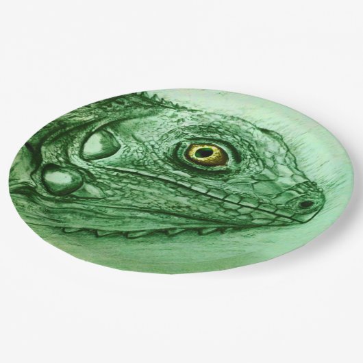 Farbige illustrierte Papiertüte - Iguana Pappteller (Schrägansicht)