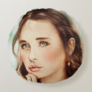 Farbige illustrierte runde Kissen - Lady of Spring