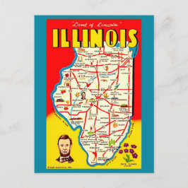 Farbige illustrierte Vintage-Illinois-Karte Postkarte