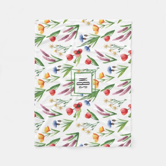 Farbige Illustrierte Wildblumen Muster Fleecedecke (Vorderseite)