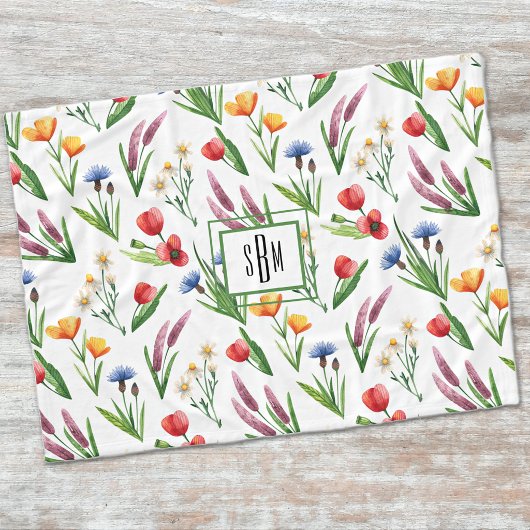 Farbige Illustrierte Wildblumen Muster Fleecedecke