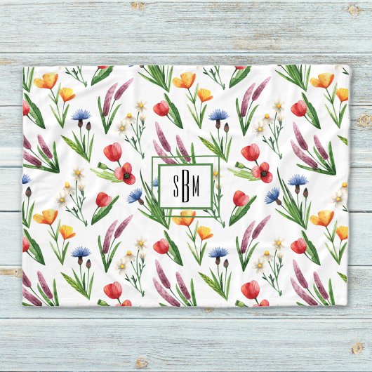 Farbige Illustrierte Wildblumen Muster Fleecedecke