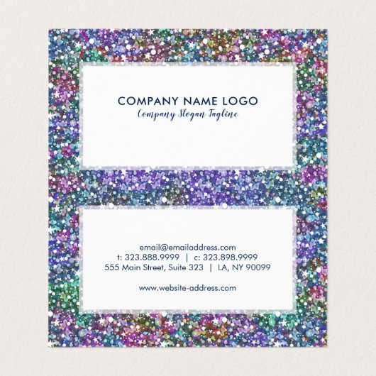 Farbige Imitate Glitzer Visitenkarten (Innenseite Aufgefaltet)