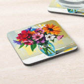 Farbige Impasto-Vase mit Blumen Getränkeuntersetzer (Linke Seite)