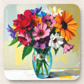 Farbige Impasto-Vase mit Blumen Getränkeuntersetzer (Vorderseite)