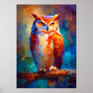 Farbige impressionistische Eulen-Wildmalerei Poster
