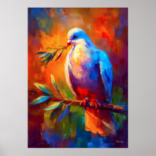 Farbige impressionistische Friedenstaube mit Olive Poster