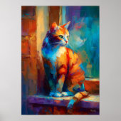 Farbige impressionistische Katzen-Tier-Malerei Poster (Vorne)