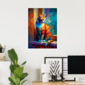 Farbige impressionistische Katzen-Tier-Malerei Poster (Heimbüro)