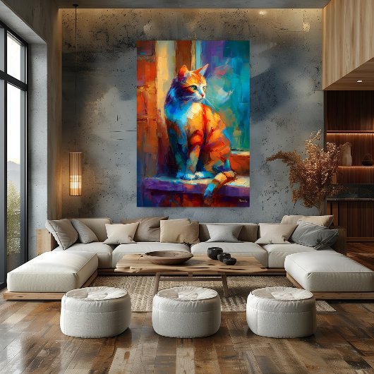 Farbige impressionistische Katzen-Tier-Malerei Poster