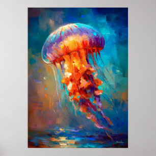Farbige impressionistische Qualle Ozean Malerei Poster