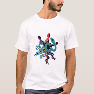 Farbige ineinander verschlungene Schlangen Künstle T-Shirt