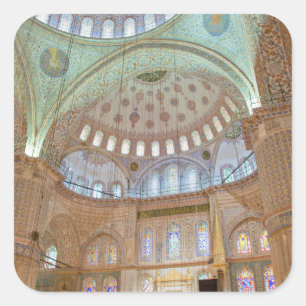 Farbige Innenkuppeldecke der Blauen Moschee Quadratischer Aufkleber