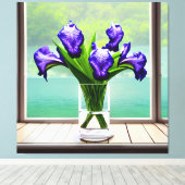 Farbige Iris-Glass-Vase von Fenster Canvas Print Leinwanddruck (Insitu (Holzboden))