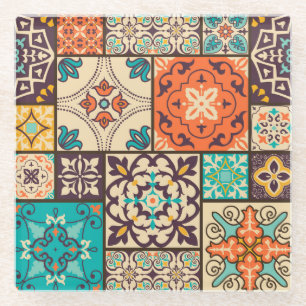 Farbige islamische Patchworkarbeit: Vintage-Fliese Glasuntersetzer