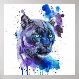 Farbige Jaguar-Wasserfarben-Kunst Poster
