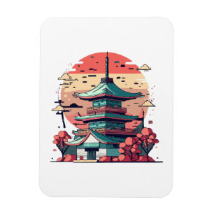 Farbige japanische Gebäude Kunst Magnet
