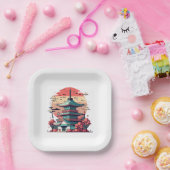 Farbige japanische Gebäude Kunst Pappteller (Party)