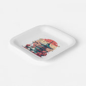 Farbige japanische Gebäude Kunst Pappteller (Gewinkelt)