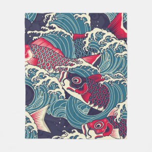 Farbige japanische Koi-/Karpfenfische im Wellennah Fleecedecke