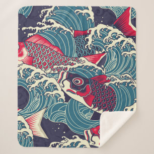 Farbige japanische Koi-/Karpfenfische im Wellennah Sherpadecke