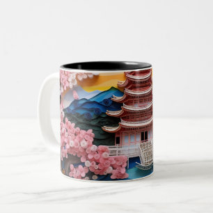 Farbige japanische Landschaftshintergrund Zweifarbige Tasse