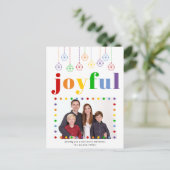 Farbige Joyful Typografie, Weihnachtsbällchen Foto Postkarte (Stehend Vorderseite)