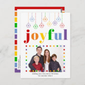 Farbige Joyful Typografie, Weihnachtsbällchen Foto Postkarte (Vorne/Hinten)