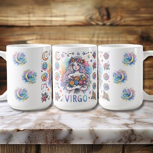 Farbige Jungfrau-Sternzeichen-Astrologie-Blumen Kaffeetasse