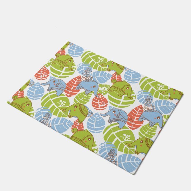 Farbige Jungle-Elefanten Fußmatte (Schrägansicht)